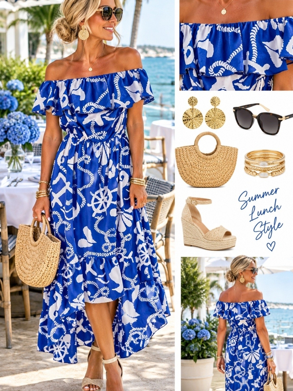 Lilly Pulitzer Blue Nautical Print Strapless Maxi Dress
